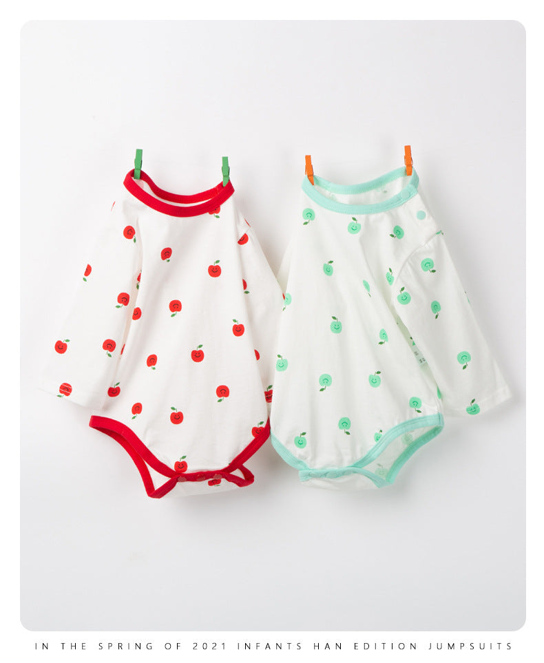 Baby Girl 1pcs Apple Graphic O-Neck Soft Cotton Long Sleeves Bodysuit My Kids-USA