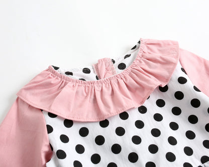 Baby Girl Polka Dot Pattern Ruffle Collar Design Long Sleeves Bodysuit Onesies My Kids-USA