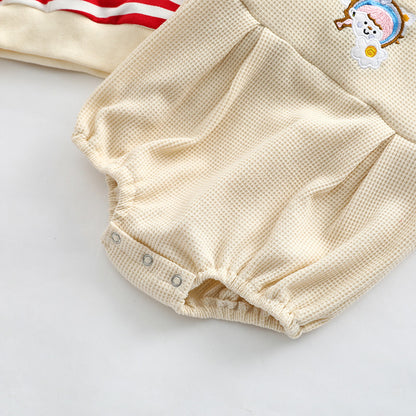 Baby Striped Pattern Shirt Combo Cartoon Graphic Corduroy Fabric Strap Onesies Sets My Kids-USA