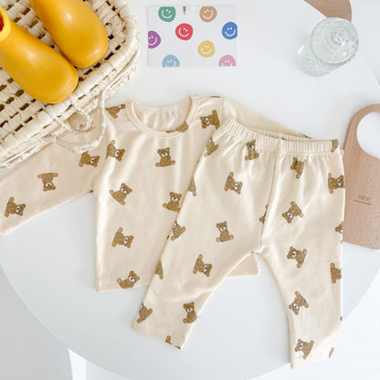 Baby Girls Bear Print Cotton Top Combo Long Pants In Sets