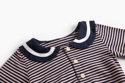 Baby Girl Striped Pattern Sailor Collar Design Fashion Long Sleeves Bodysuit Onesie My Kids-USA