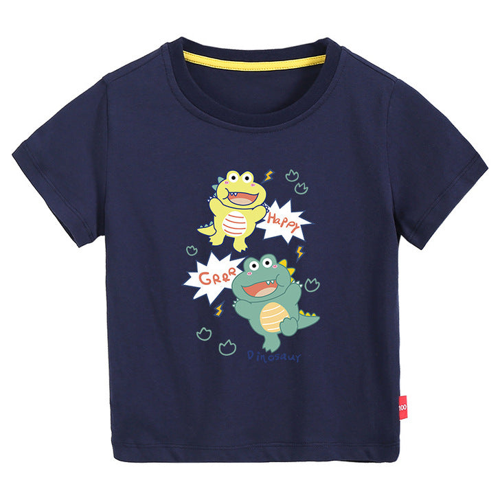 Baby Boy And Girl Cute Dinosaur Print Short-Sleeved Round Collar Multiple Color T-Shirt
