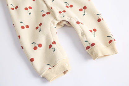 Baby Girl Allover Cherry Print Ruffle Design Single Breasted Romper My Kids-USA