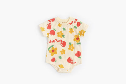 Baby Boy And Girl Cartoon Print Short-Sleeved O-Neck Casual Onesies In Summer