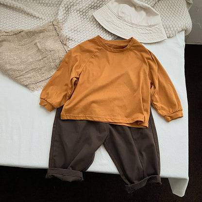 Camisa de calidad básica de manga larga de color liso para bebé 