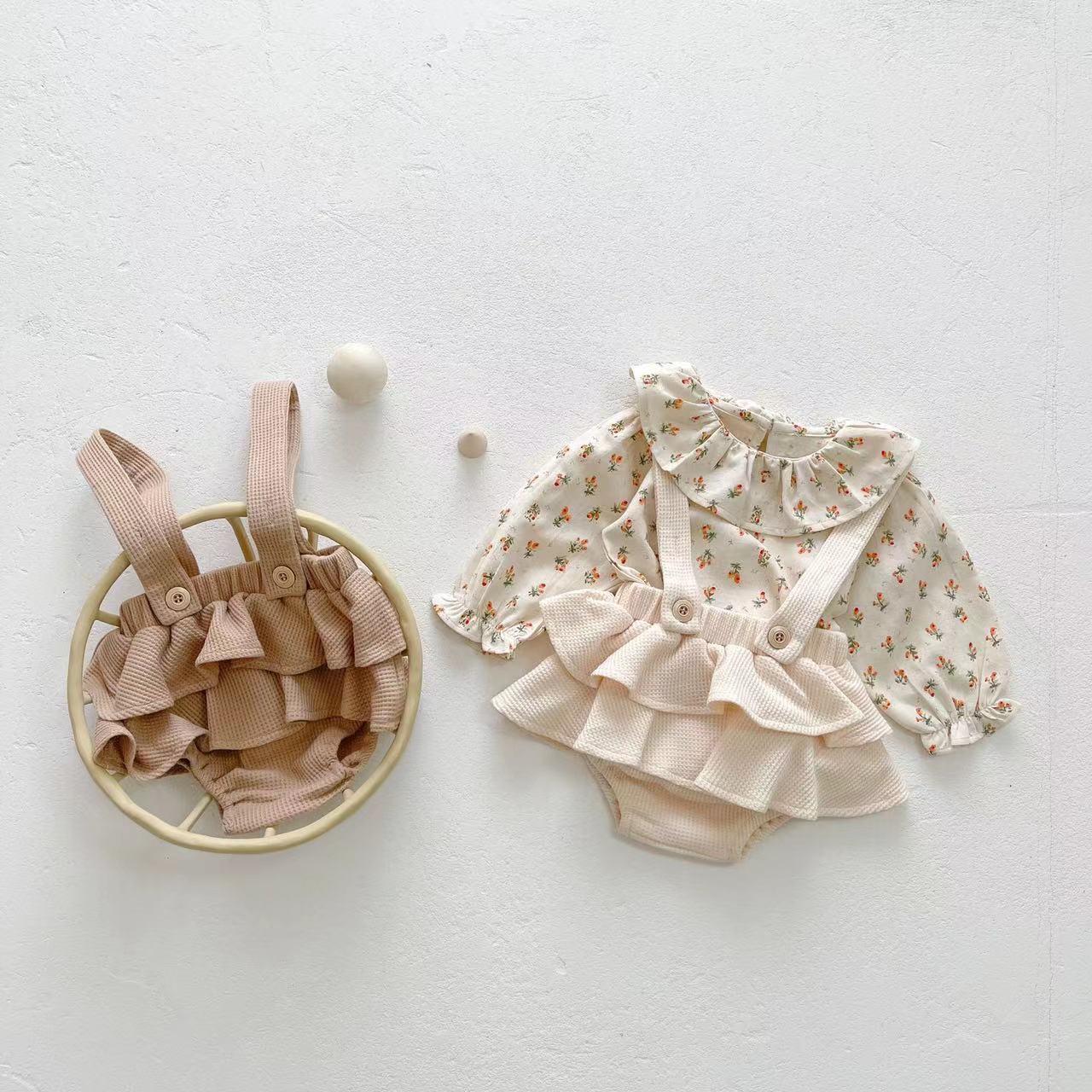 Baby Girl Floral Pattern Ruffle Neck Shirt Combo Corduroy Fabric Strap Dress Sets, MyKids-USA®, Baby & Toddler Outfits, MyKids-USA -  -  -  -  -  -  - 