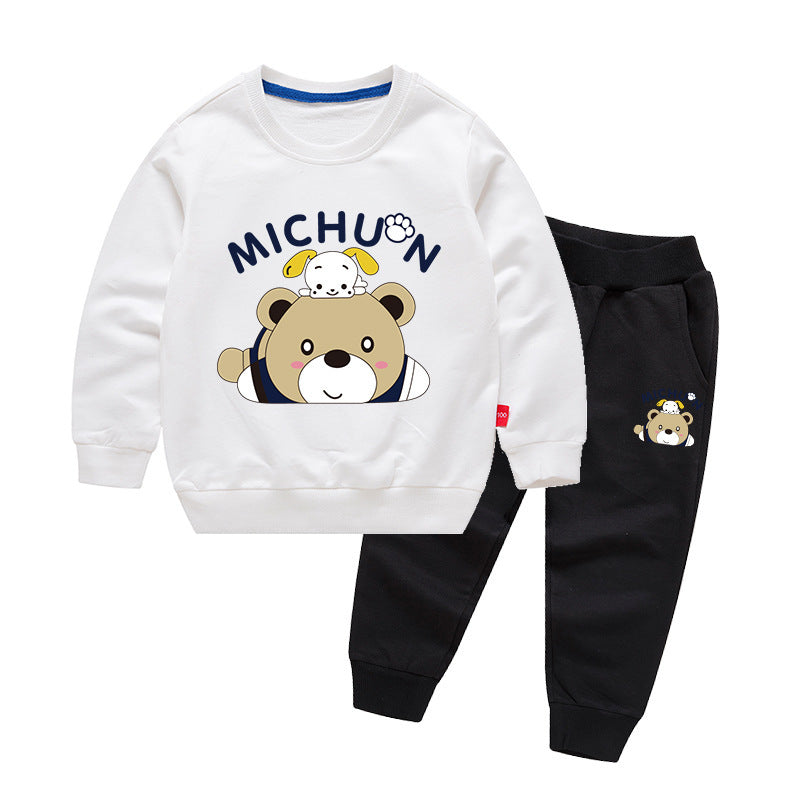 Baby Cartoon Bear Graphic Hoodie With Trousers Sets My Kids-USA