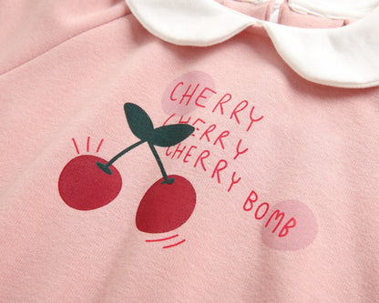 Baby Girl 1pcs Cherry & Slogan Pattern Doll Neck Longsleeve Onesies My Kids-USA