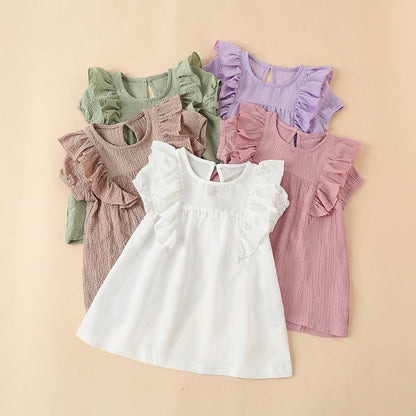 Baby Solid Color Ruffle Design Simple Style Summer Dress