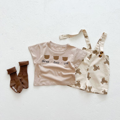 Baby Girls Bear Print Top Combo Overalls In Sets