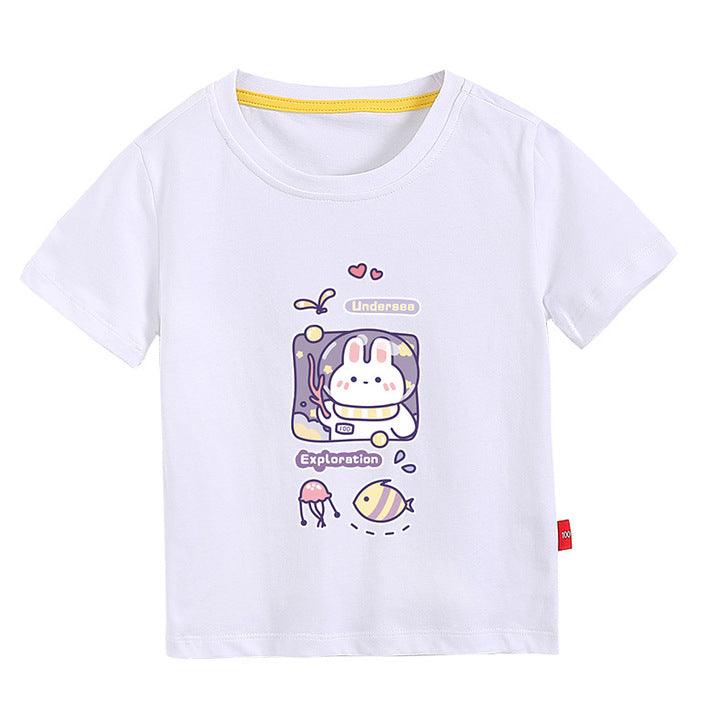 Baby Boy And Girl Space Rabbit Print Pattern Short-Sleeved Round Collar Printing T-Shirt 2
