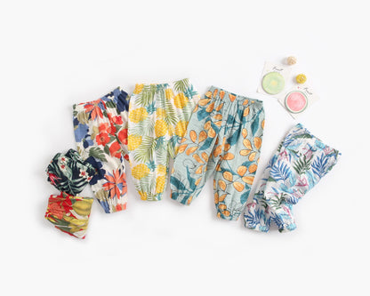 Baby Girl Floral Print Pattern Wide Leg Pants In Spring & Summer