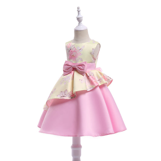 Baby Girl Floral Pattern Bow Tie Princess Tutu Dress Formal Dress My Kids-USA