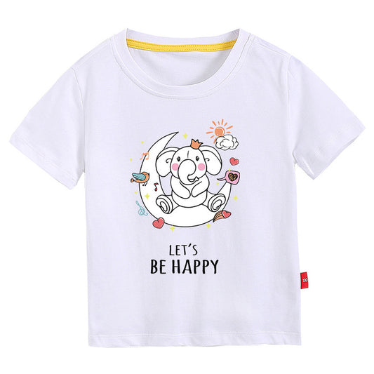 Baby Moon Elephant Printed Pattern Short-Sleeved Round Collar T-Shirt In Summer 2
