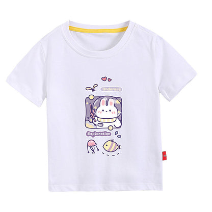 Baby Boy And Girl Space Rabbit Print Pattern Short-Sleeved Round Collar Printing T-Shirt