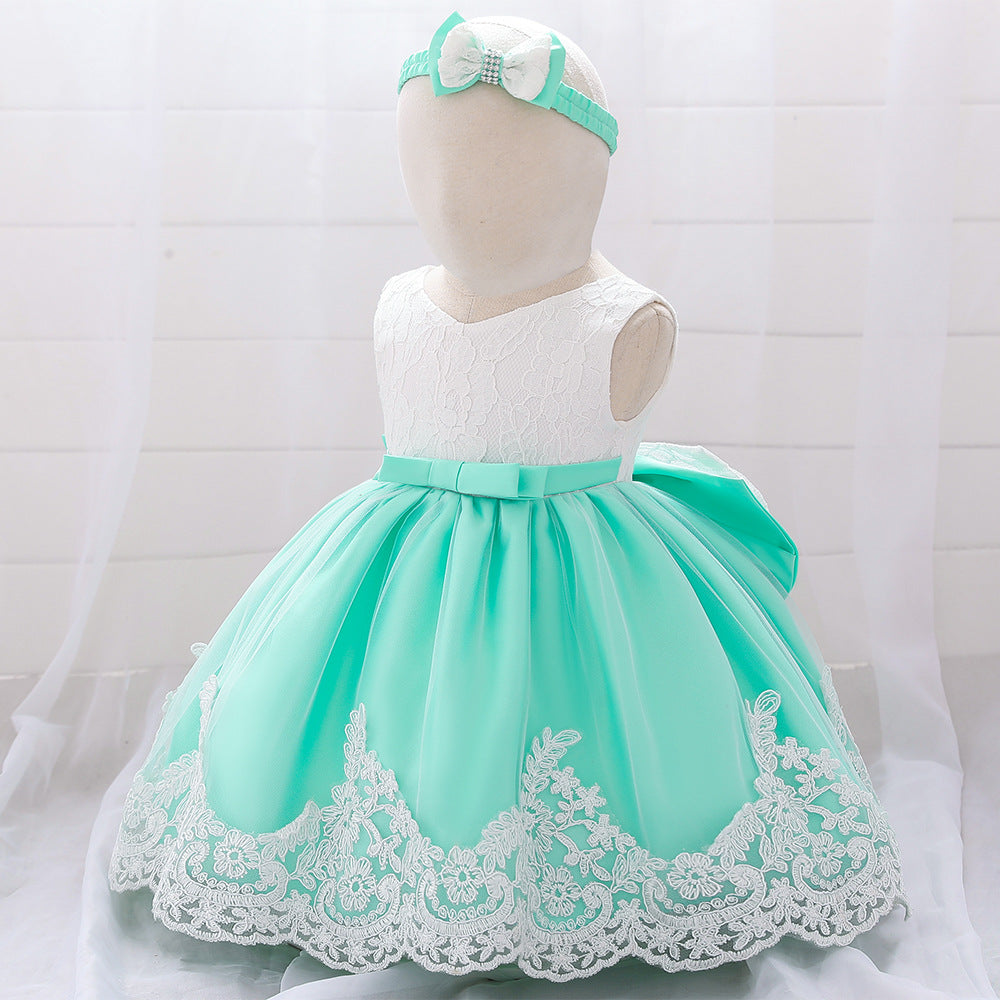 Baby Girl Floral Mesh Overlay Design Princess Full Moon Formal Dress & Headband 80 (9-12M) / Light Pink Baby Girl Floral Mesh Overlay Design Princess Full Moon Formal Dress & Headband 80 (9-12M) / Light Pink