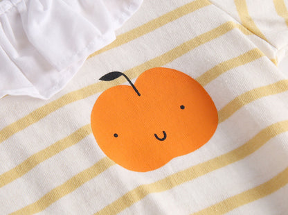 Baby 1pcs Cartoon Orange Print Striped Pattern Ruffle Neck Onesies My Kids-USA