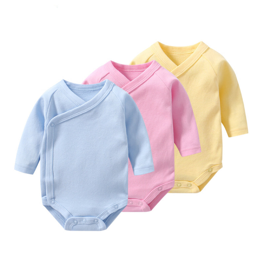 Baby Multi Color Bias Placket With Slanting Button Long Sleeve Onesies