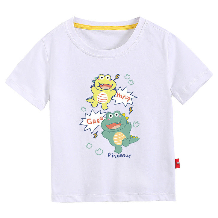 Baby Boy And Girl Cute Dinosaur Print Short-Sleeved Round Collar Multiple Color T-Shirt 2