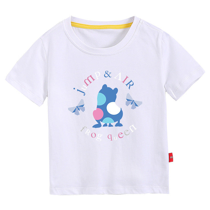 Baby Colorful Frog Print Pattern Short-Sleeved Round Collar Casual T-Shirt In Summer 2