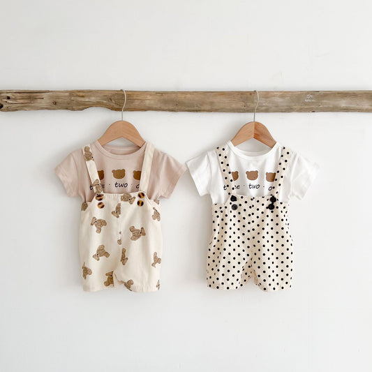 Baby Girls Bear Print Top Combo Overalls In Sets
