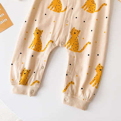 Baby Boy Cartoon Animals Graphic Snap Button Front Design Long Sleeved Romper Jumpsuit My Kids-USA