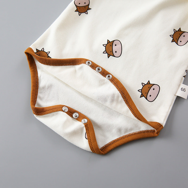 Baby 1pcs Cartoon Bear & Calf Graphic Long Sleeved Soft Bodysuit With Hat My Kids-USA