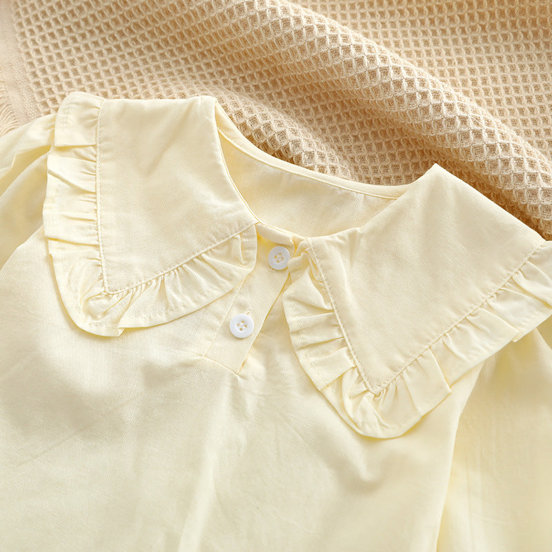 Baby Girl Solid Color Lapel Shirt & Animal Pattern Sling Dress Sets My Kids-USA