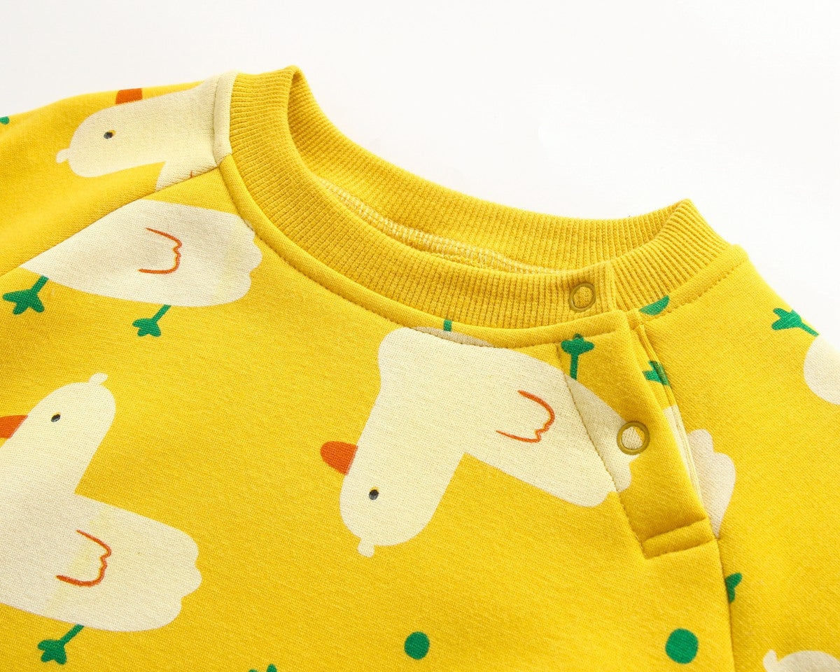 Baby 1pcs Cartoon Duck Print Button Front Rompers & Onesies With Triangle Hats My Kids-USA