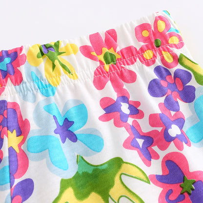 Baby Girl Floral Pattern Crewneck T-Shirt Summer Clothing Sets