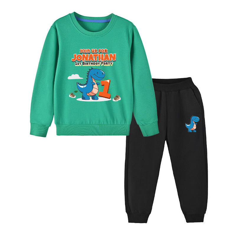Baby Boy Cartoon Dinosaur Print Pattern Hoodie Combo Trousers Cotton 1 Pieces Sets My Kids-USA