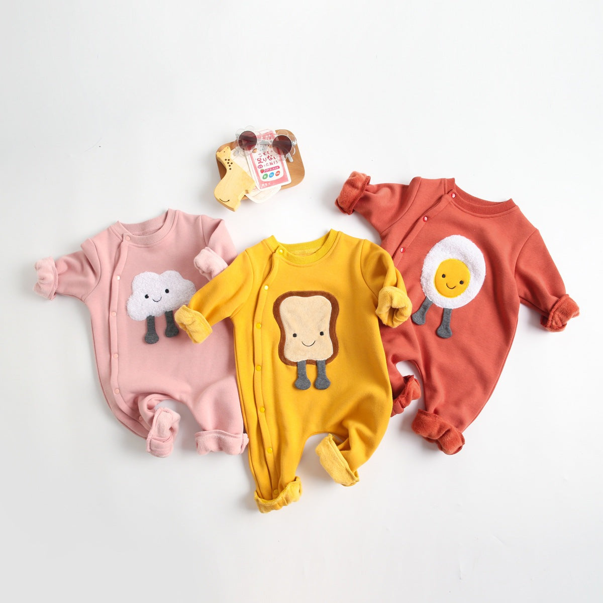 Baby Cartoon Pattern Side Snap Button Design Long Sleeved Romper My Kids-USA