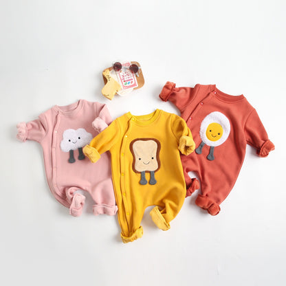 Baby Cartoon Pattern Side Snap Button Design Long Sleeved Romper My Kids-USA
