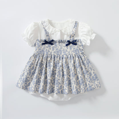Baby Girl Short Sleeve False Little Floral Print Party Dress