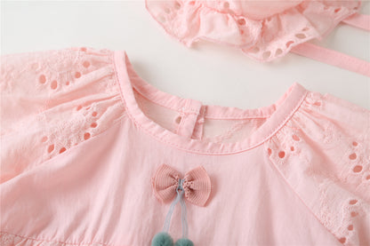 Baby Girl 1pcs Solid Color Hollow Carved Design Bow Onesies Dress My Kids-USA