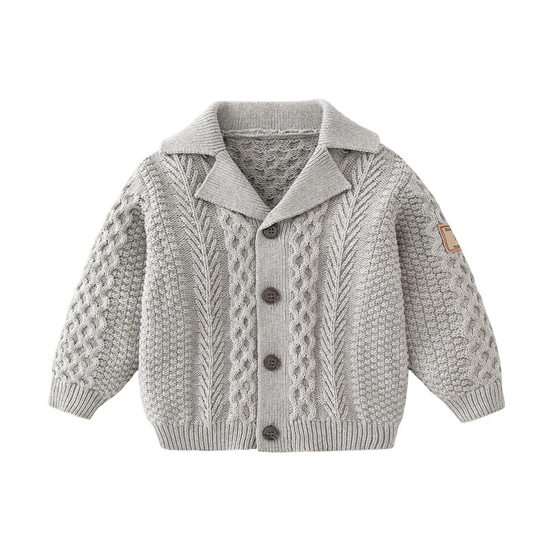 Baby Solid Color Crochet Knitted Design Single Breasted Design Knitted Cardigan, MyKids-USA®, Baby & Toddler Outerwear, MyKids-USA - Size/Age - 66 (3-6M) - Color - Grey -  -  - JM2212101719-A