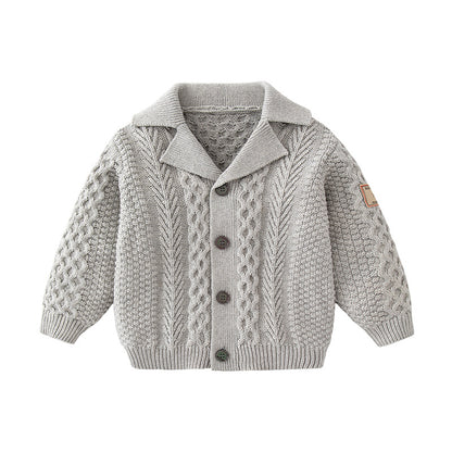 Baby Solid Color Crochet Knitted Design Single Breasted Design Knitted Cardigan, MyKids-USA®, Baby & Toddler Outerwear, MyKids-USA - Size/Age - 66 (3-6M) - Color - Grey -  -  - JM2212101719-A