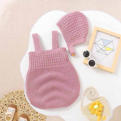 Baby Girl Solid Color Sling Knitted Onesies With Hat Sets, MyKids-USA®, Baby One-Pieces, MyKids-USA -  -  -  -  -  -  - 