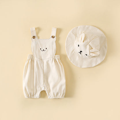 Baby Boys And Girls Stereoscopic Bear Sleeveless Straps Shorts With Sun Hat Sets In Summer My Kids-USA
