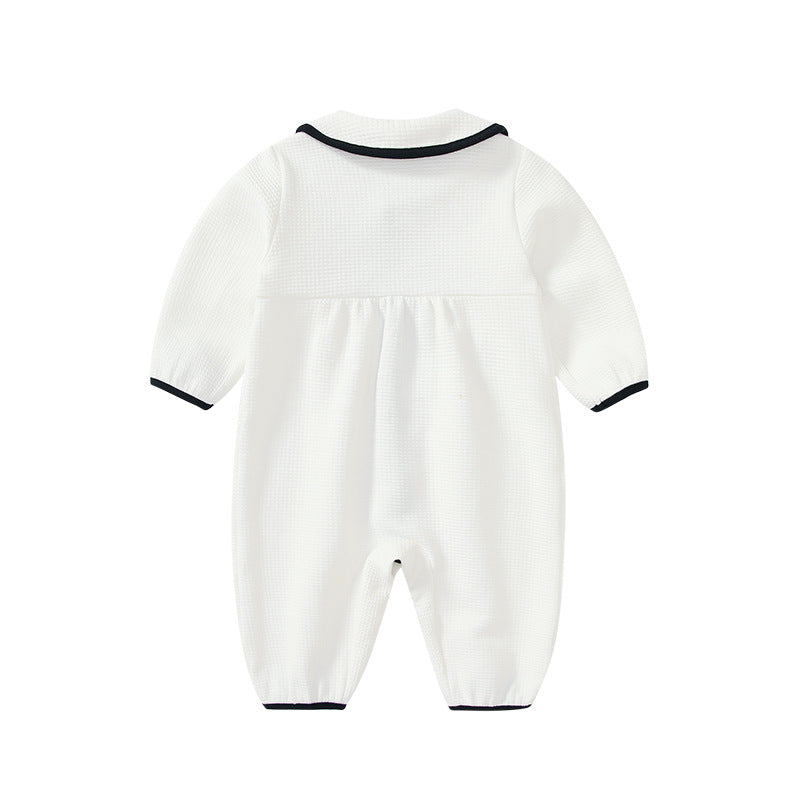 Baby Solid Color Simple Style Lapel Cotton Thermal Home Clothes Romper