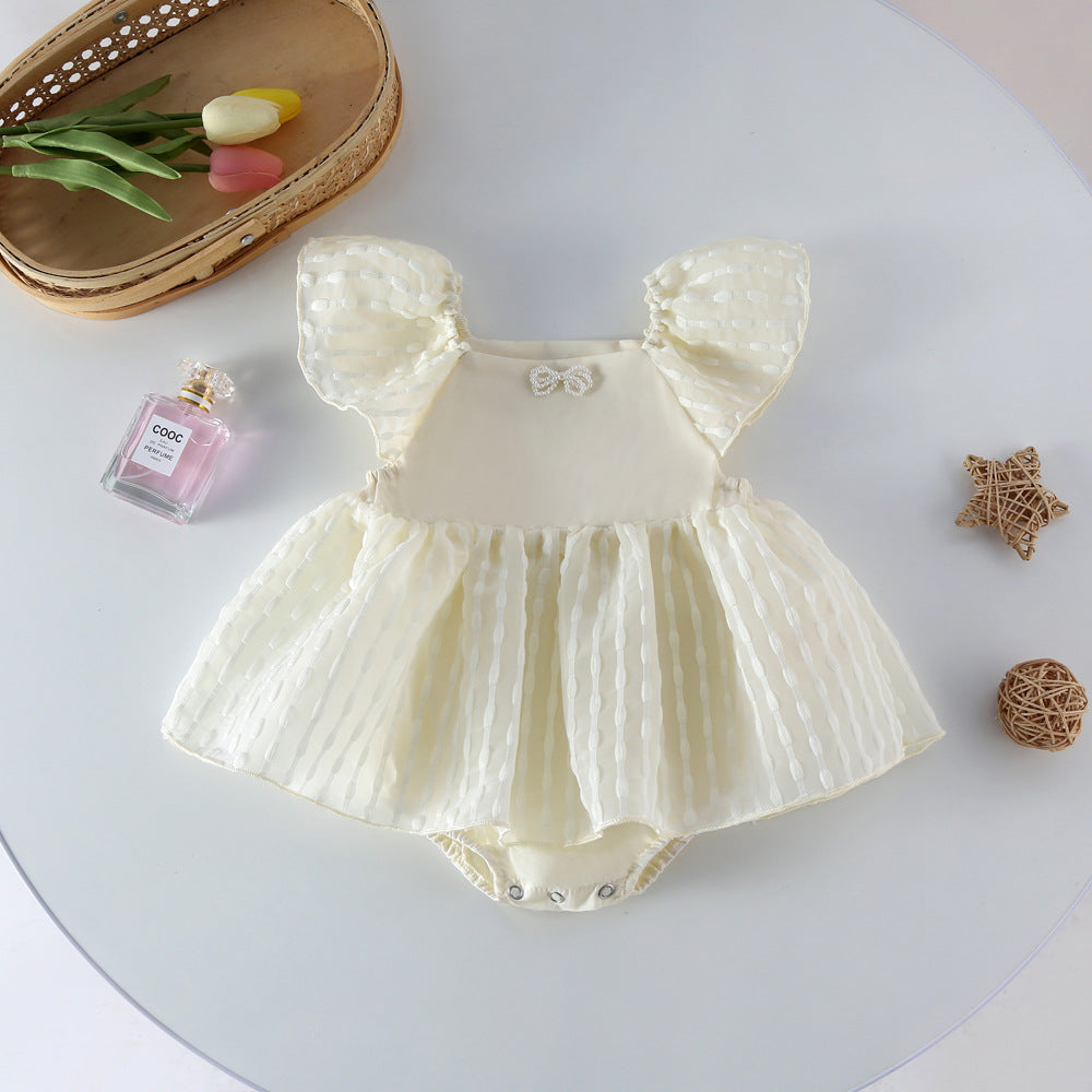 Baby Girl Solid Color Thin Style Princess Dress Onesies
