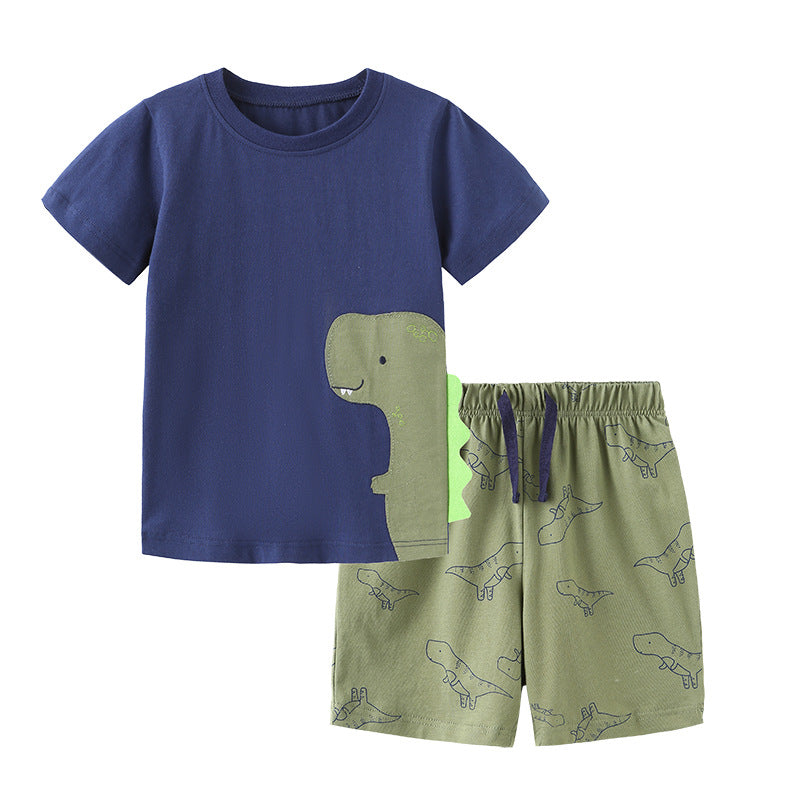 Baby Boy Cartoon Graphic Crewneck Tee With Shorts Sets