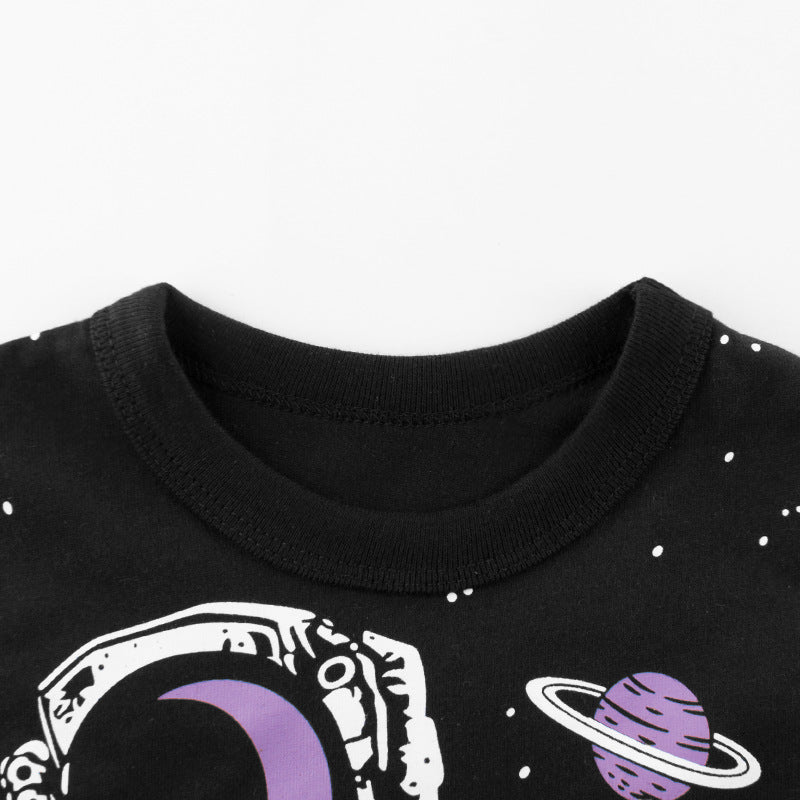 Baby Boy Astronaut Pattern Contrast Sleeved Design Long Sleeved Shirt
