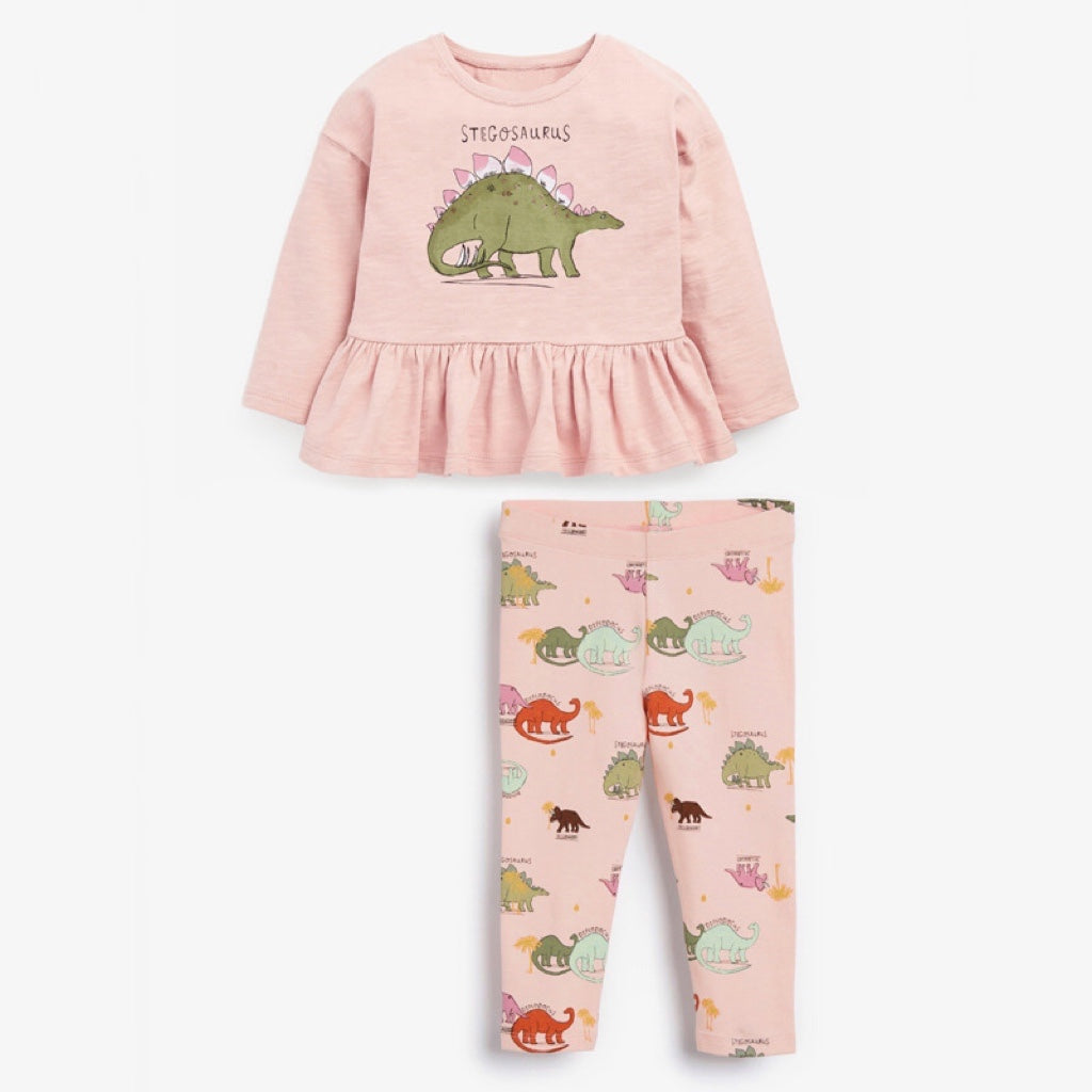 Baby Girl Cartoon Dinosaur Graphic Ruffle Hem Shirt Combo Pants Cute Clothing Sets My Kids-USA