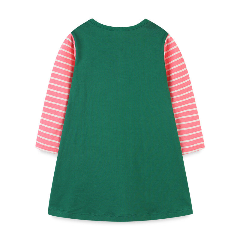 Baby Girl Embroidered Pattern Striped Sleeve Design Dress My Kids-USA