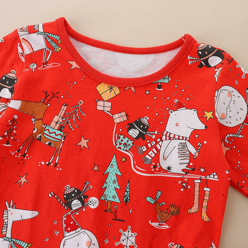 Baby Girl Cartoon Print Pattern Christmas Loose Long Dress My Kids-USA