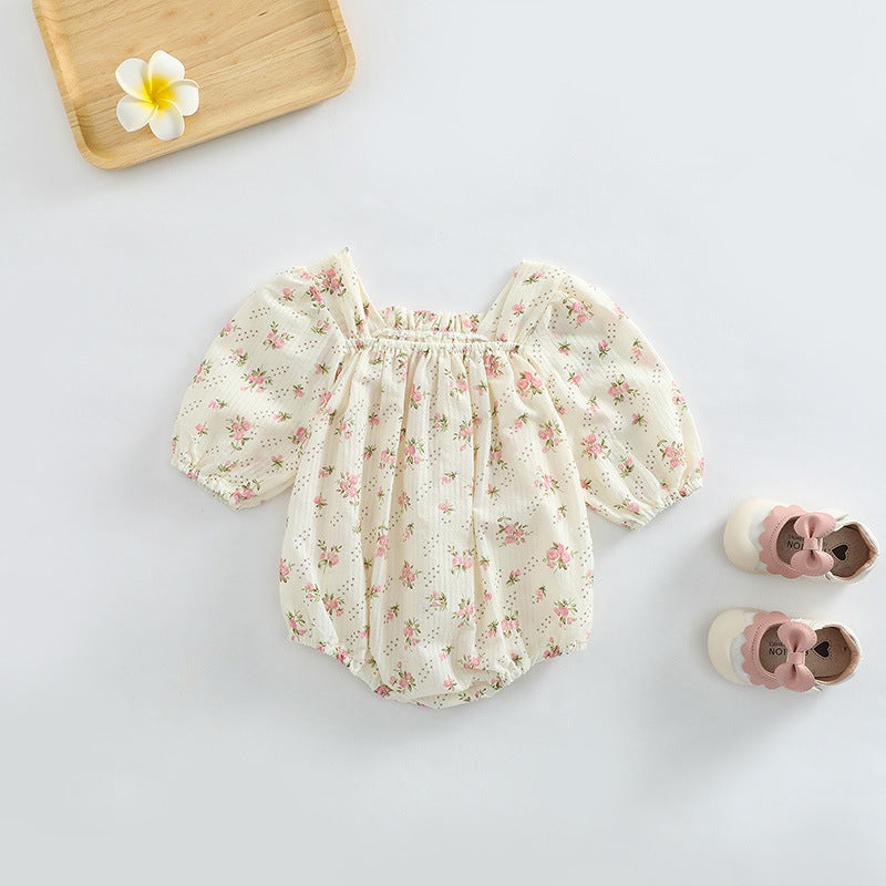 Baby Girl Ditsy Flower Pattern Or Solid Color Long Sleeve Bodysuit My Kids-USA
