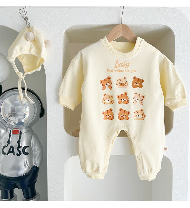 Baby Cartoon Tiger Print Pattern Long Sleeve Cotton Romper My Kids-USA