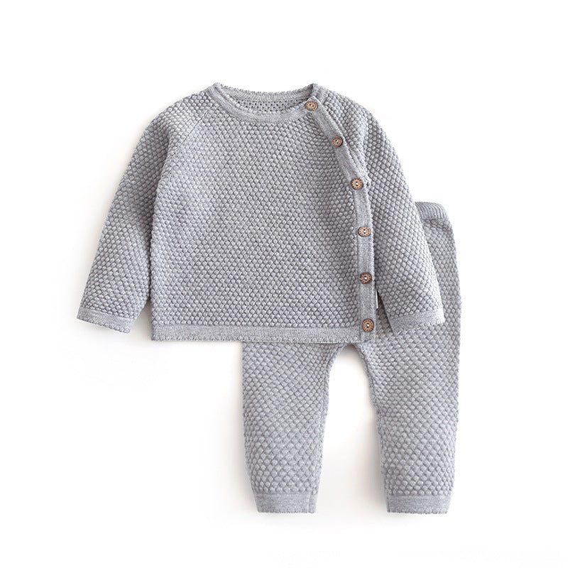 Baby Solid Color Autumn Spring Knitted Sweater Thickened Sets