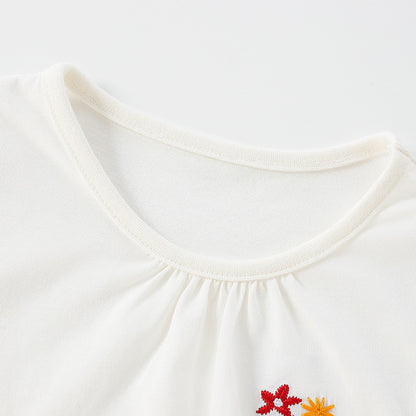 Baby Girl Cartoon Print Pattern O-Neck Ruffle Hem Design Shirt My Kids-USA